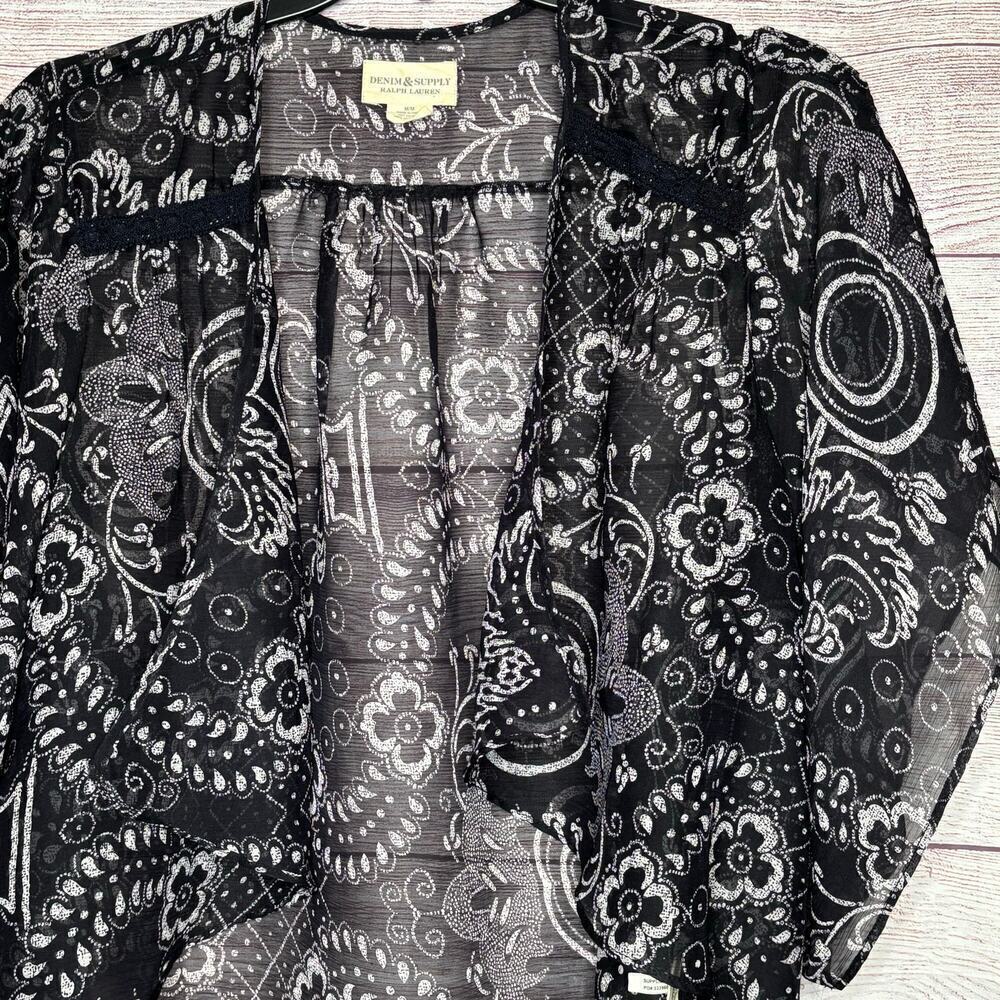 Denim & Supply Ralph Lauren Navy & White Bandana Print Kimono Size Medium - Picture 11 of 14